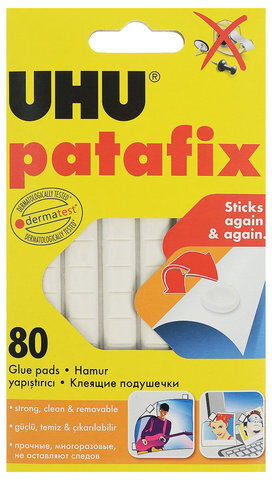 Подушечки клеящие UHU Patafix, 80 шт., бесследное удаление, многоразовые, белые, 39125