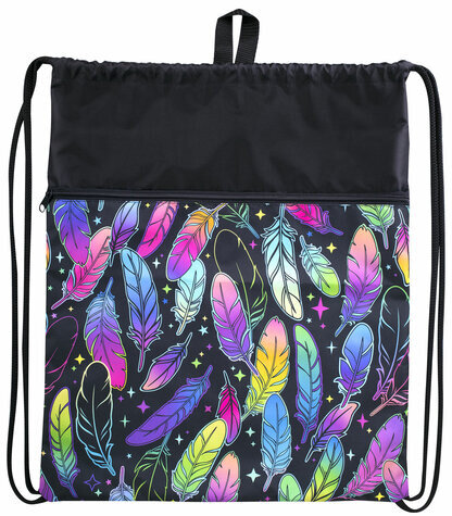 Мешок для обуви BRAUBERG БОЛЬШОЙ, с ручкой, карман на молнии, сетка, 51х41 см, "Feathers", 271057