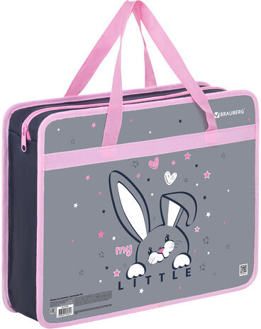 Папка на молнии с ручками BRAUBERG А4, 1 отделение, пластик, 80 мм, "Curious bunny", 272164