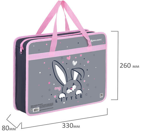 Папка на молнии с ручками BRAUBERG А4, 1 отделение, пластик, 80 мм, "Curious bunny", 272164