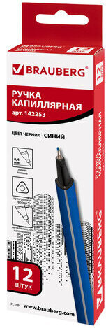 Ручка капиллярная (линер) BRAUBERG "Aero", СИНЯЯ, трехгранная, металлический наконечник, линия письма 0,4 мм, 142253