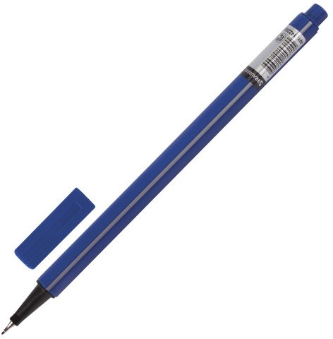 Ручка капиллярная (линер) BRAUBERG "Aero", СИНЯЯ, трехгранная, металлический наконечник, линия письма 0,4 мм, 142253