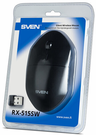 Мышь беспроводная SVEN RX-515SW, 3 кнопки + 1 колесо-кнопка, оптическая, черная, SV-01, SV-019969