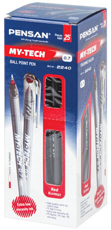 Ручка шариковая масляная PENSAN "My-Tech", КРАСНАЯ, игольчатый узел 0,7 мм, линия письма 0,35 мм, 2240/25