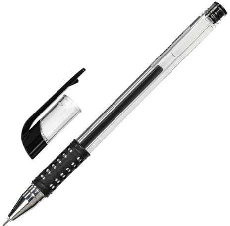 Ручка гелевая с грипом STAFF "Basic Needle" GP-679, ЧЕРНАЯ, игольчатый узел 0,5 мм, линия письма 0,35 мм, 143679