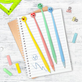 Ручка фигурная шариковая ЮНЛАНДИЯ &quot;Смайлик&quot;, силиконовый корпус, ассорти, СИНЯЯ, пишущий узел 0,7 мм, 143793