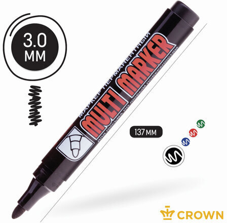 Маркер перманентный CROWN "Multi Marker", ЧЕРНЫЙ, круглый наконечник, 3 мм, CPM-800