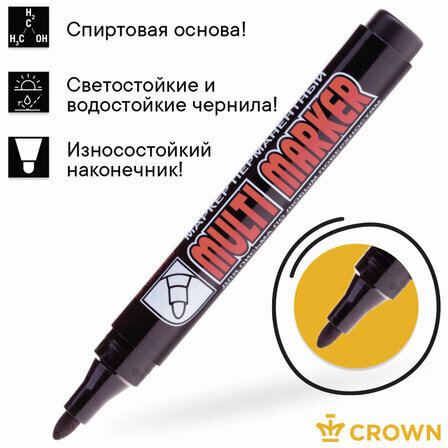 Маркер перманентный CROWN "Multi Marker", ЧЕРНЫЙ, круглый наконечник, 3 мм, CPM-800