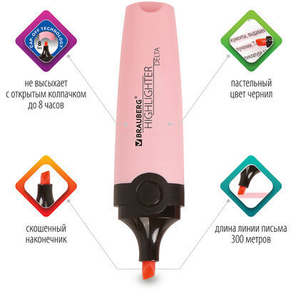 Текстовыделитель BRAUBERG "DELTA PASTEL", ПАСТЕЛЬНЫЙ РОЗОВЫЙ, линия 1-5 мм, 151731