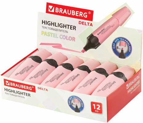 Текстовыделитель BRAUBERG "DELTA PASTEL", ПАСТЕЛЬНЫЙ РОЗОВЫЙ, линия 1-5 мм, 151731