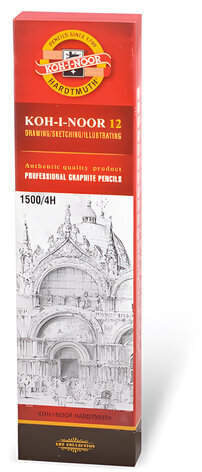 Карандаш чернографитный KOH-I-NOOR 1500, 1 шт., 4H, корпус желтый, заточенный, 150004H01170