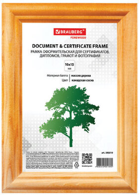 Рамка 10х15 см, дерево, багет 18 мм, BRAUBERG &quot;HIT&quot;, канадская сосна, стекло, подставка, 390019