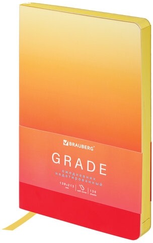 Ежедневник недатированный А5 138х213 мм, BRAUBERG GRADE, под кожу, 136 л., малиновый-жёлтый, 114463