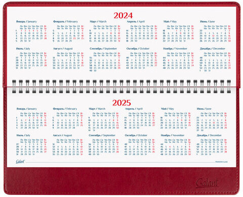 Планинг датированный 2024 305х140 мм, GALANT "Ritter", под кожу, красный, 114820