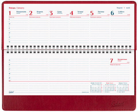 Планинг датированный 2024 305х140 мм, GALANT "Ritter", под кожу, красный, 114820