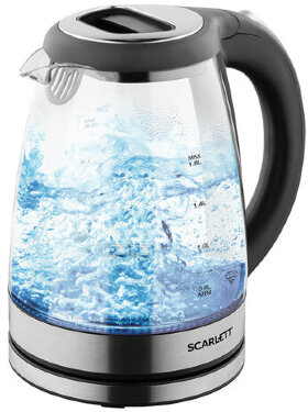 Чайник SCARLETT SC-EK27G69, 1,8 л, 2000 Вт, закрытый нагревательный элемент, стекло, черный