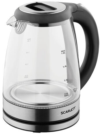 Чайник SCARLETT SC-EK27G69, 1,8 л, 2000 Вт, закрытый нагревательный элемент, стекло, черный