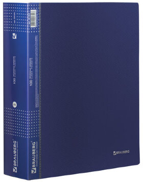 Папка 100 вкладышей BRAUBERG диагональ, темно-синяя, 0,9 мм, 221333