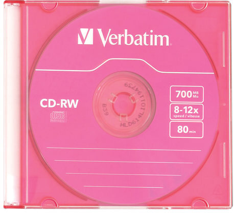 Диск CD-RW VERBATIM, 700 Mb, 8х-12х, Colour Slim Case, 43167