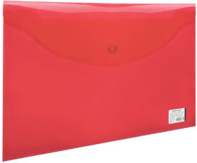 Папка-конверт с кнопкой BRAUBERG, А4, до 100 листов, прозрачная, красная, 0,15 мм, 221636