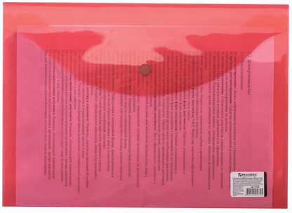 Папка-конверт с кнопкой BRAUBERG, А4, до 100 листов, прозрачная, красная, 0,15 мм, 221636