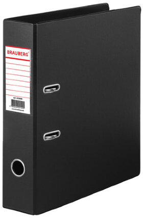 Папка-регистратор BRAUBERG с двухсторонним покрытием из ПВХ, 70 мм, черная, 222649