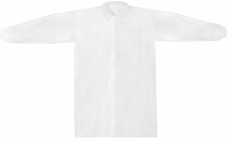 Халат одноразовый белый на липучках КОМПЛЕКТ 10 шт., XXL, 56-58 размер, 110 см, рукав на резинке, 30 г/м2, ОПТИТРЕЙД