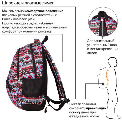 Рюкзак BRAUBERG для старшеклассников/студентов/молодежи, узоры, "Фигуры", 27 литров, 47х32х14 см, 226353