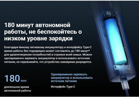 Машинка для стрижки волос XIAOMI Hair Clipper, 14 установок длины, 3 насадки, аккумулятор и сеть, черная, BHR5891GL