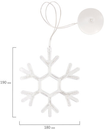 Световая фигура на присоске ЗОЛОТАЯ СКАЗКА "Снежинка", 12 LED, на батарейках, теплый белый, 591274