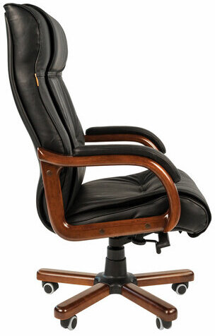 Кресло из натуральной кожи CH 653, дерево, черное, 7001203