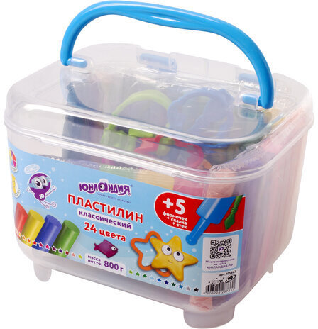 Пластилин в боксе ЮНЛАНДИЯ "ПОДВОДНЫЙ МИР", 24 цвета, 800 г, скалка, стек, 5 формочек, 105867