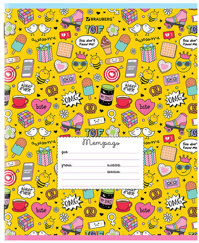 Тетрадь 24 л. BRAUBERG линия, обложка картон, "ЯРКИЙ МИКС", 106488