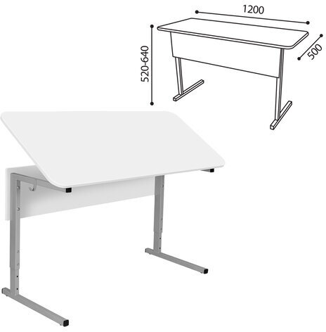 Стол-парта 2-местный, регулируемый угол, СУТ.55-01, 1200х500х520-640 мм, рост 2-4, серый каркас, ЛДСП белая