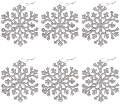 Украшение елочное подвесное "Снежинка серебристая" ЗОЛОТАЯ СКАЗКА, НАБОР 6 шт., 12 см, глиттер, 591131