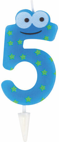 Свеча-цифра для торта "5" "С глазками", 6 см, ЗОЛОТАЯ СКАЗКА, с держателем, в блистере, 591408