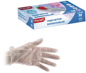 Перчатки виниловые, КОМПЛЕКТ 50 пар (100 шт.), неопудренные, размер M (средний), белые, PACLAN