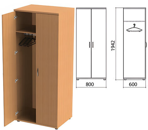 Шкаф для одежды "Этюд", 800х600х1942 мм, цвет бук бавария (КОМПЛЕКТ)