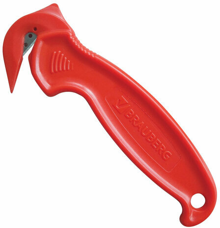 Нож складской безопасный BRAUBERG "Logistic", для вскрытия упаковочных материалов, красный, блистер, 236969