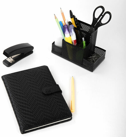 Подставка-органайзер BRAUBERG "Germanium", 4 секции, 160х80х110 мм, черная, металл, 237982