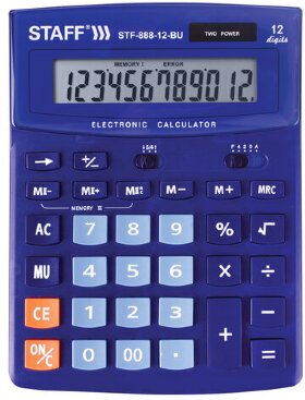 Калькулятор настольный STAFF STF-888-12-BU (200х150 мм) 12 разрядов, двойное питание, СИНИЙ, 250455