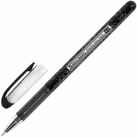 Ручка гелевая BRAUBERG "Profi-Gel PRO", ЧЕРНАЯ, линия письма 0,4 мм, игольчатый наконечник 0,5 мм, печать на корпусе, 144124