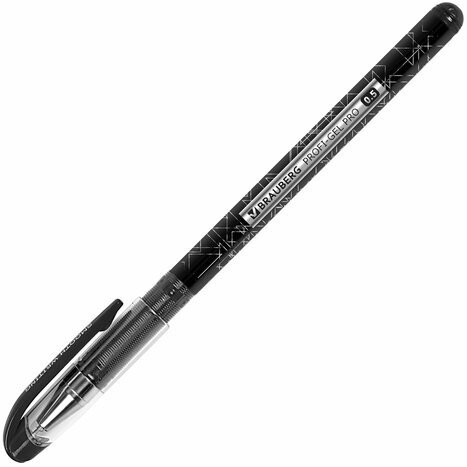 Ручка гелевая BRAUBERG "Profi-Gel PRO", ЧЕРНАЯ, линия письма 0,4 мм, игольчатый наконечник 0,5 мм, печать на корпусе, 144124