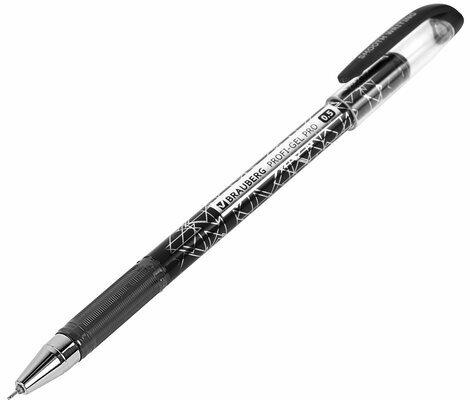 Ручка гелевая BRAUBERG "Profi-Gel PRO", ЧЕРНАЯ, линия письма 0,4 мм, игольчатый наконечник 0,5 мм, печать на корпусе, 144124