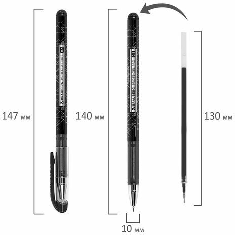 Ручка гелевая BRAUBERG "Profi-Gel PRO", ЧЕРНАЯ, линия письма 0,4 мм, игольчатый наконечник 0,5 мм, печать на корпусе, 144124