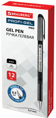 Ручка гелевая BRAUBERG "Profi-Gel PRO", ЧЕРНАЯ, линия письма 0,4 мм, игольчатый наконечник 0,5 мм, печать на корпусе, 144124