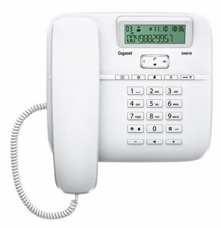 Телефон Gigaset DA611, память 100 номеров, АОН, спикерфон, световая индикация звонка, белый, S30350-S212S322