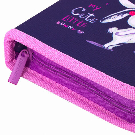 Пенал BRAUBERG, 1 отделение, 2 откидные планки, полиэстер, 21х14 см, "Little Bunny", 270311