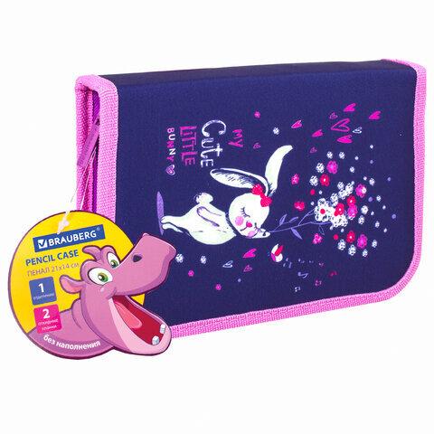 Пенал BRAUBERG, 1 отделение, 2 откидные планки, полиэстер, 21х14 см, "Little Bunny", 270311