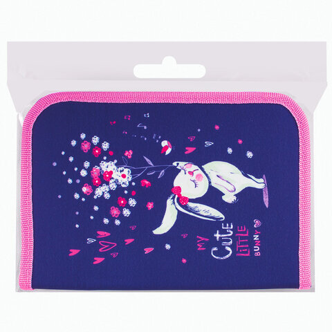 Пенал BRAUBERG, 1 отделение, 2 откидные планки, полиэстер, 21х14 см, "Little Bunny", 270311